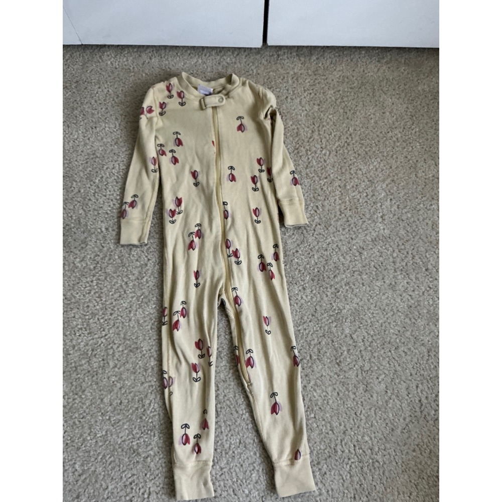 Hanna Andersson tiny tulips yellow zipper pajama size 3T/3/90cm